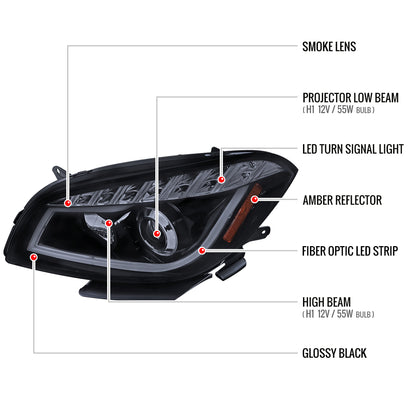 Spec-D 2008-2012 Chevrolet Malibu LS LT LTZ Hybrid LED Bar Projector GL Black w/Smoked Lens Headlights