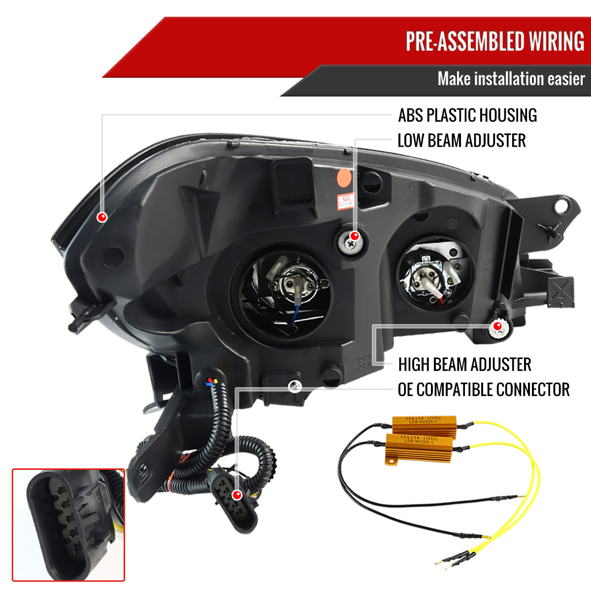 Spec-D 2008-2012 Chevrolet Malibu LS LT LTZ Hybrid LED Bar Projector Black Headlights