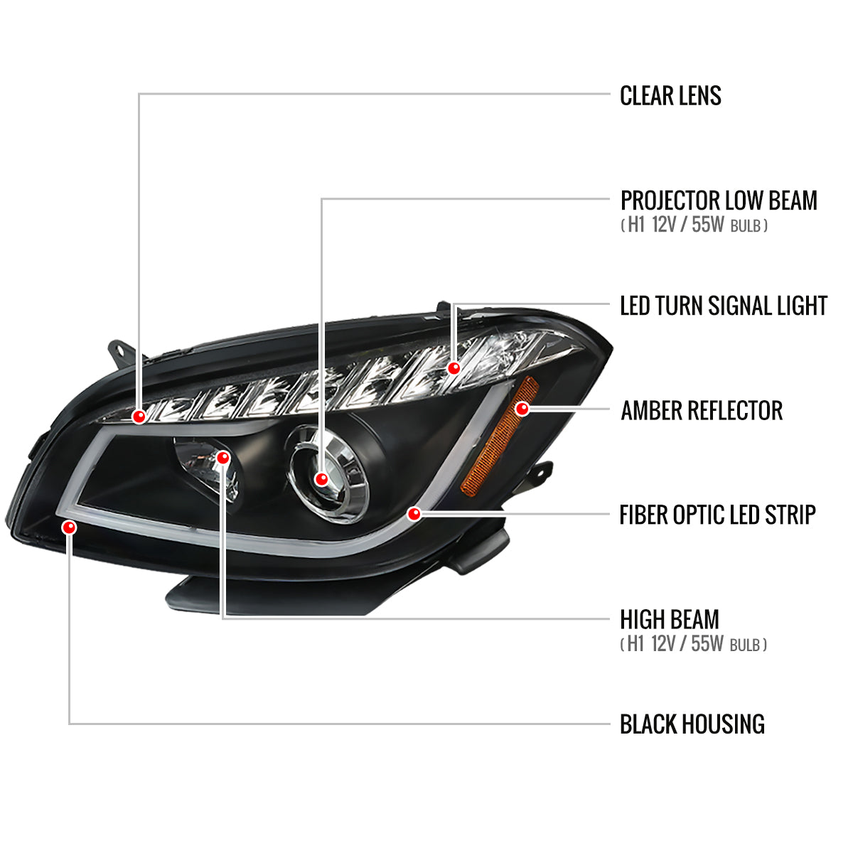 Spec-D 2008-2012 Chevrolet Malibu LS LT LTZ Hybrid LED Bar Projector Black Headlights