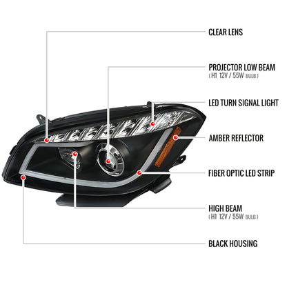 Spec-D 2008-2012 Chevrolet Malibu LS LT LTZ Hybrid LED Bar Projector Black Headlights