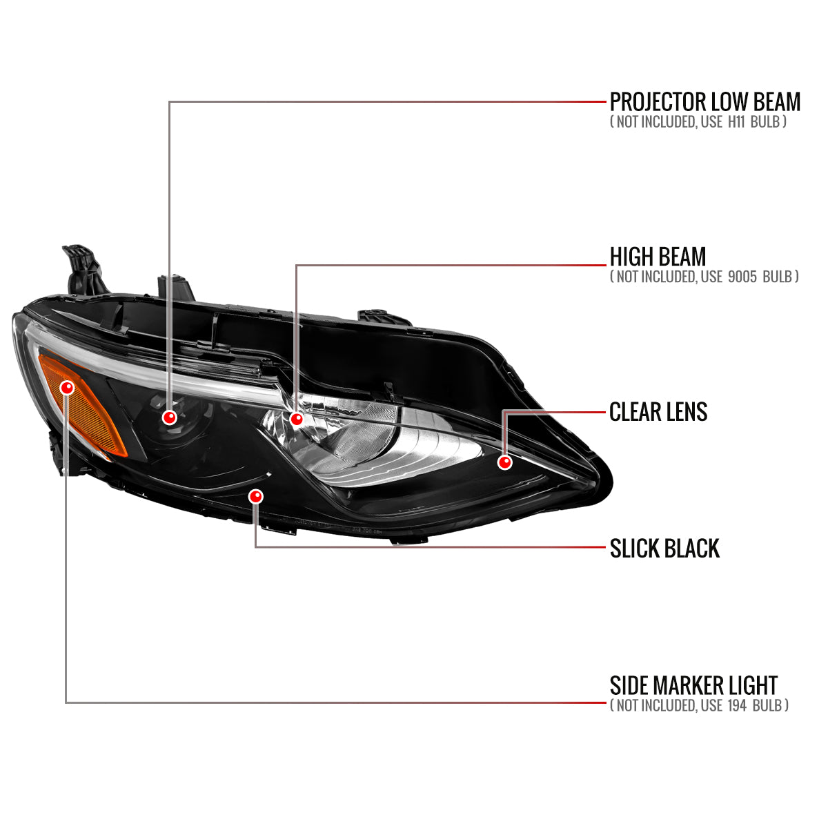Spec-D Malibu OE Pro Right 21 black passenger-side headlights