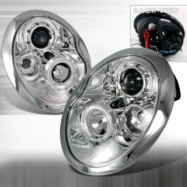 2002-2006 Cooper Headlights (Projector, Halo, in Chrome housing)