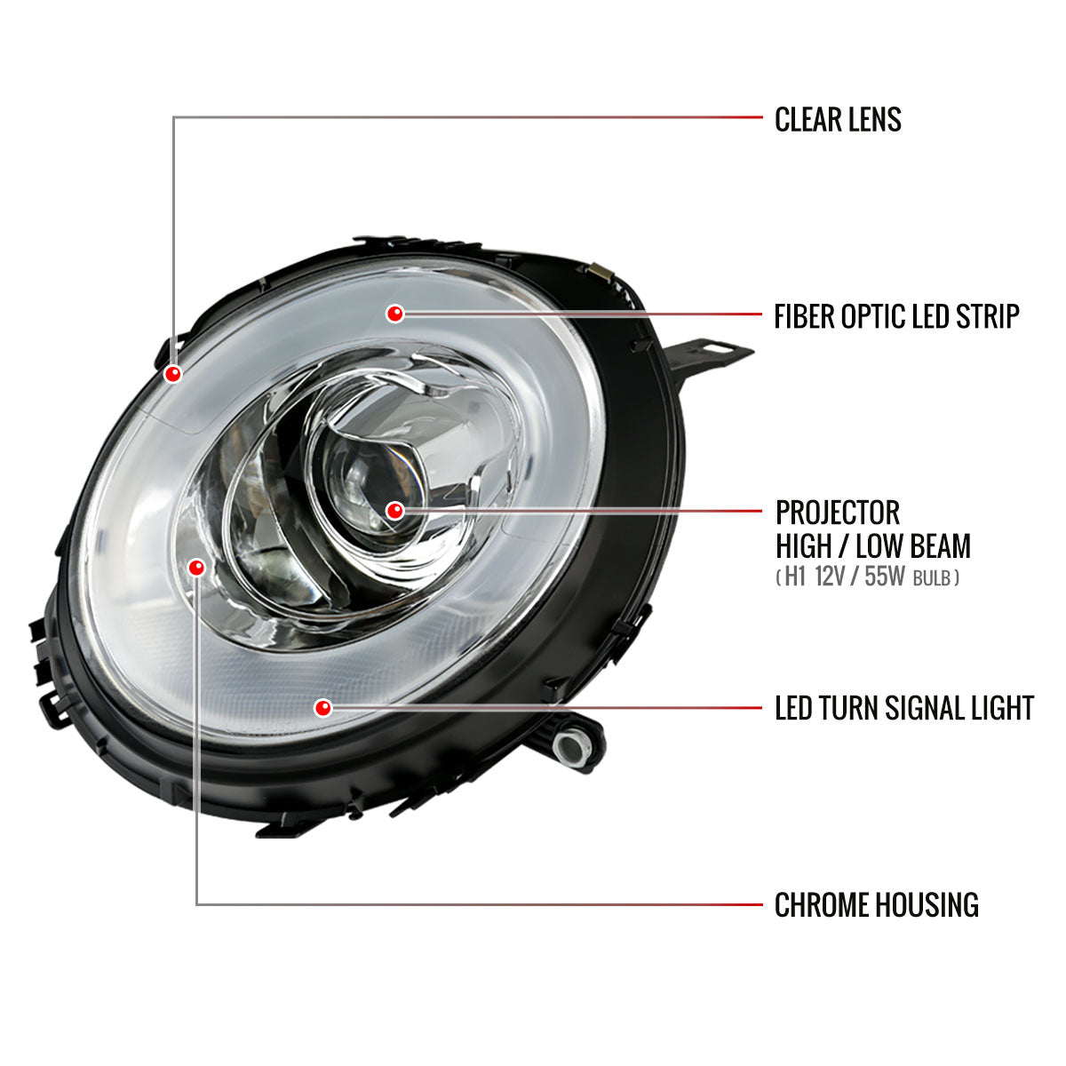 Spec-D Mini Cooper R55 R56 09 chrome headlights