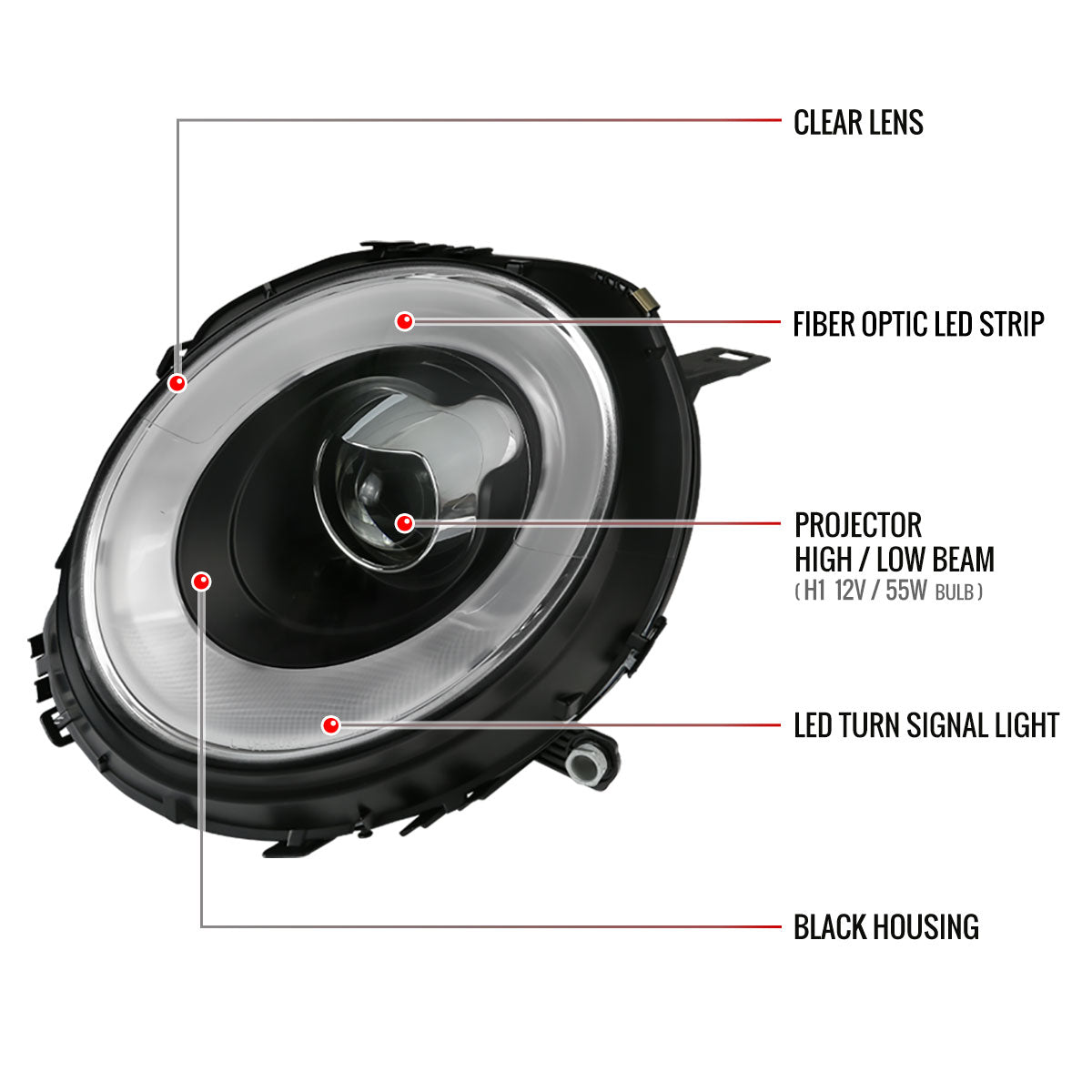 Spec-D 2007-2015 Mini Cooper R55 R56 R57 R58 R59 Projector Black Headlights