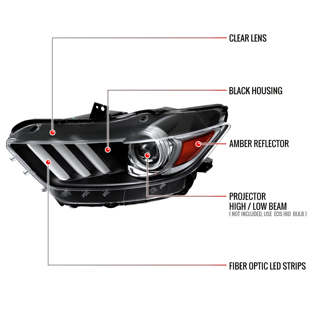 Spec-D Mustang Shelby Strip Xenon 17 black headlights