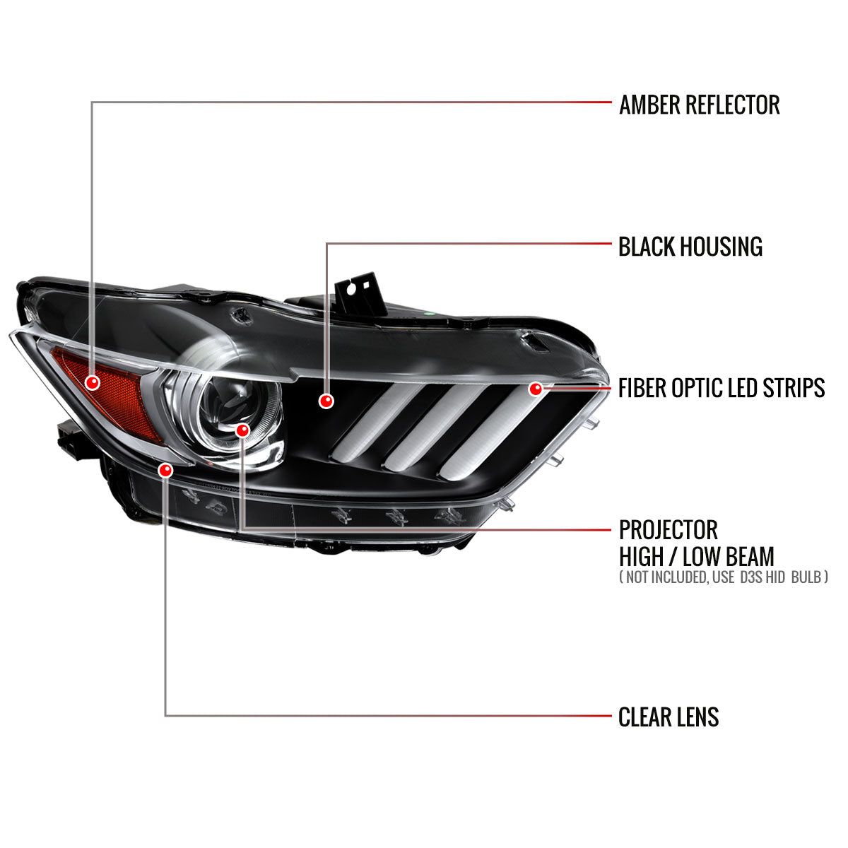 Spec-D Mustang Shelby LED Strip Xenon 17 black headlights