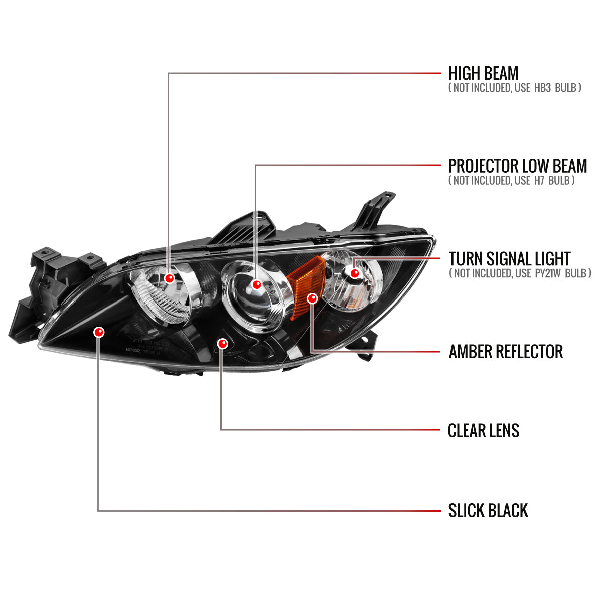 Spec-D Mazda 3 sedan 06 black headlights