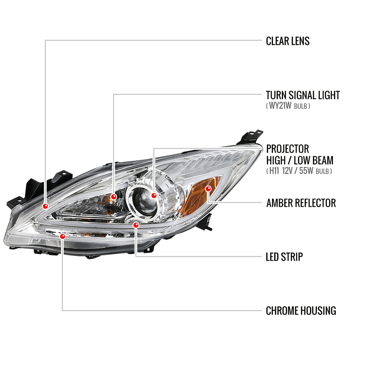 Spec-D Mazda LED Strip 12 chrome headlights
