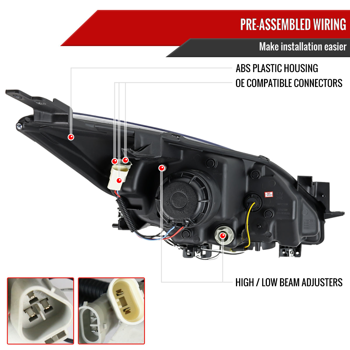 Spec-D 2010-2013 Mazda 3 Projector LED Strip Black Headlights MZ310JM