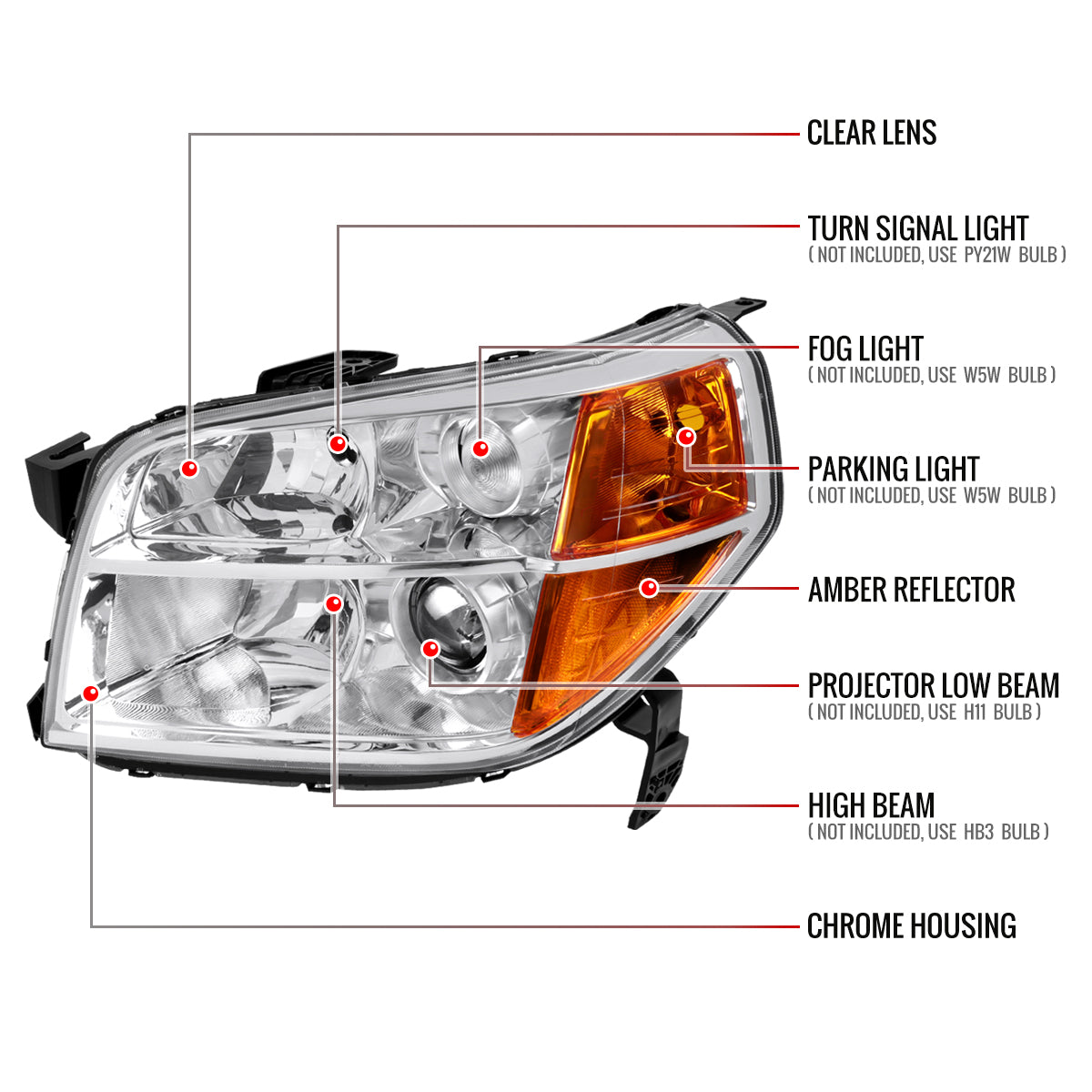 Spec-D Honda Pilot 08 chrome headlights