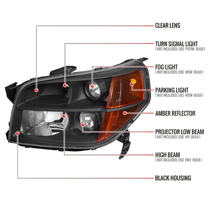 Spec-D 2006-2008 Honda Pilot Projector Black Headlights
