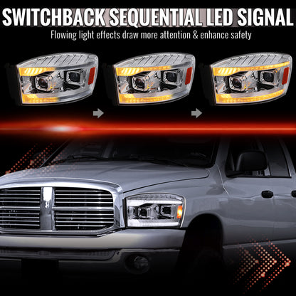 Spec-D 2006-2009 Ram smoked LED projector headlights sequential DRL bar