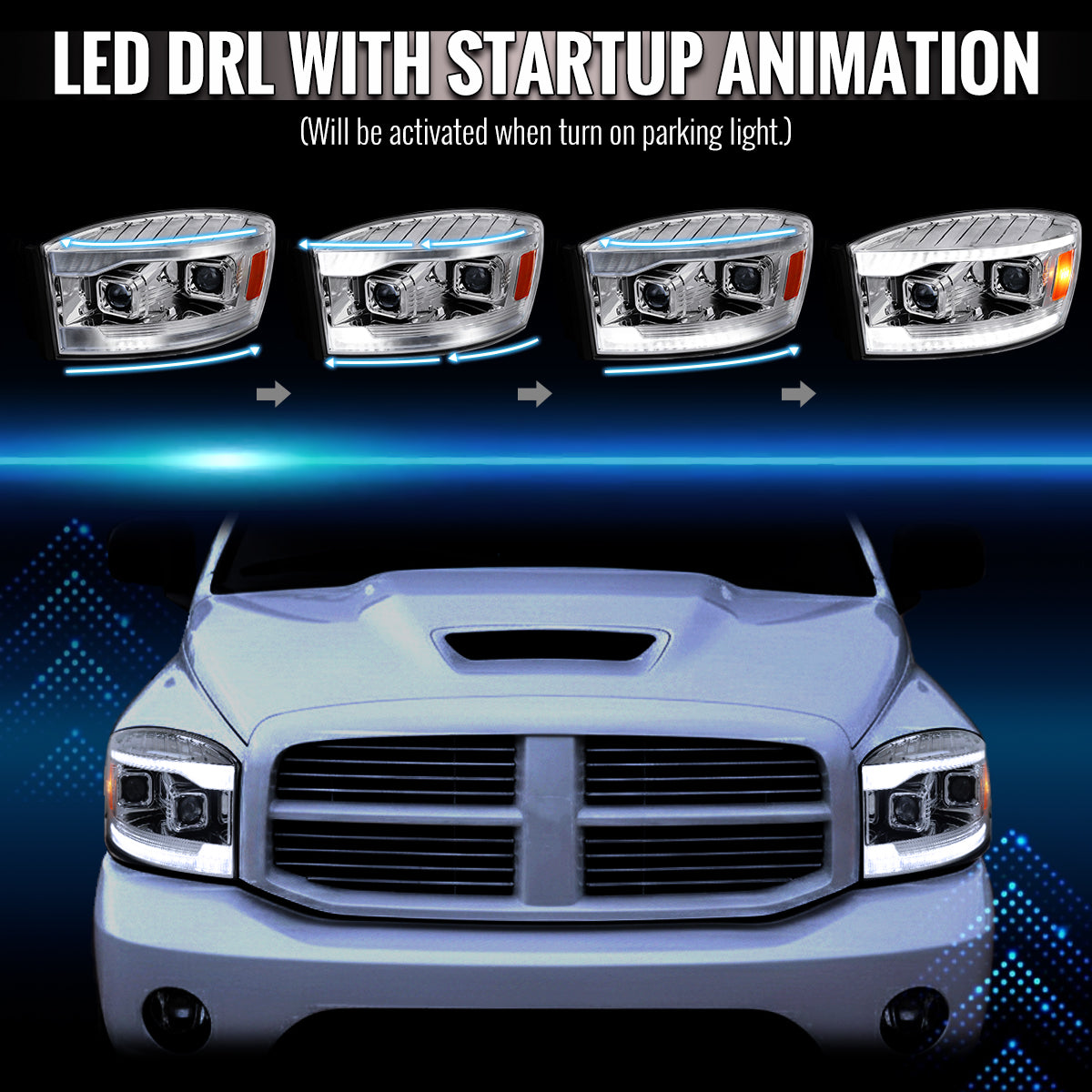 2006-2008 Ram 1500 Spec-D smoked projector headlights sequential LED turn