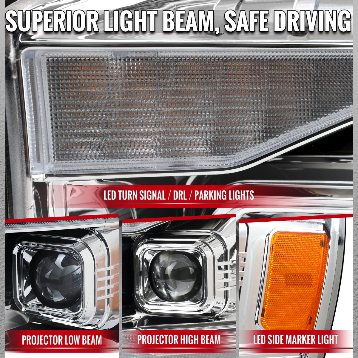 Spec-D RAM 2006-2009 smoked lens projector headlights LED DRL sequential