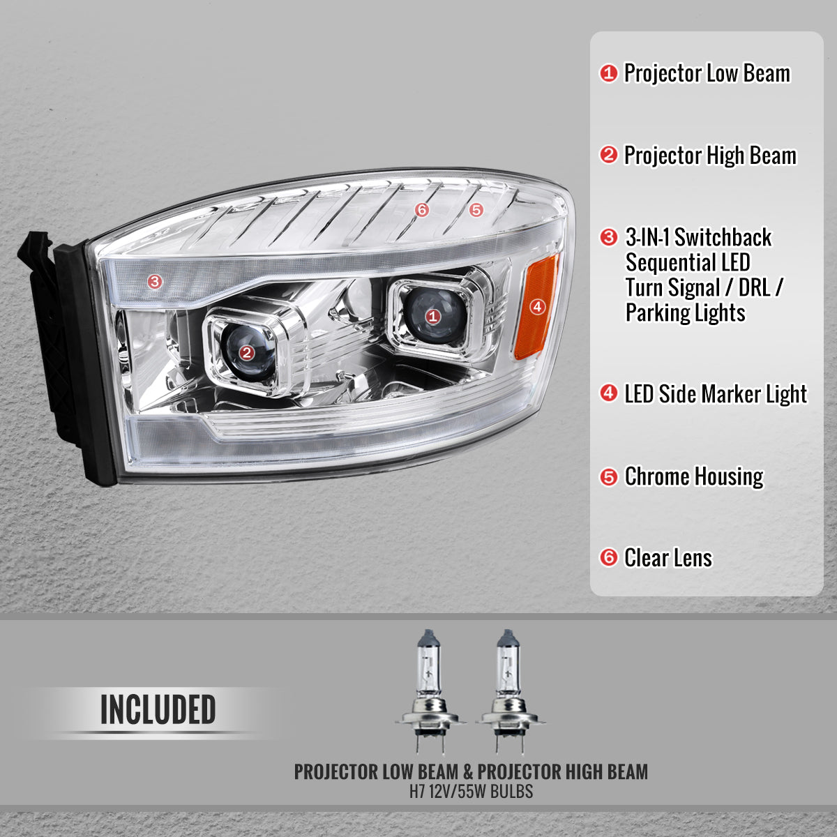 2007-2008 Dodge Ram Spec-D smoked LED projector headlights sequential turn