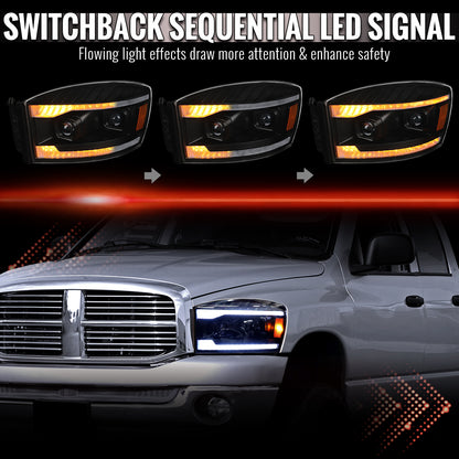 Spec-D 2006-2008 Ram 1500 Projector Headlights Sequential LED DRL Bar