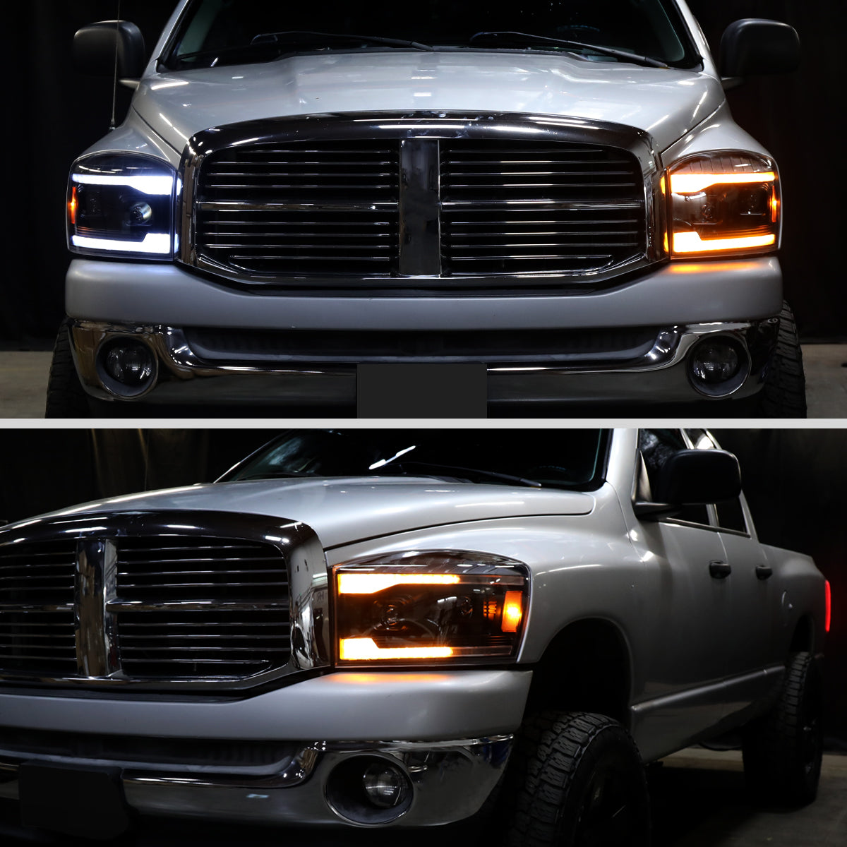 Spec-D 2006-2009 Ram Projector Headlights With LED DRL Bar Sequential Turn