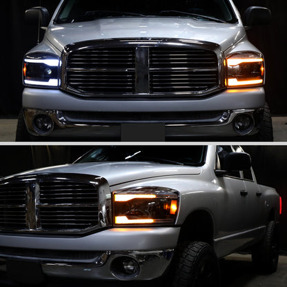 Spec-D 2006-2009 Ram Projector Headlights With LED DRL Bar Sequential Turn
