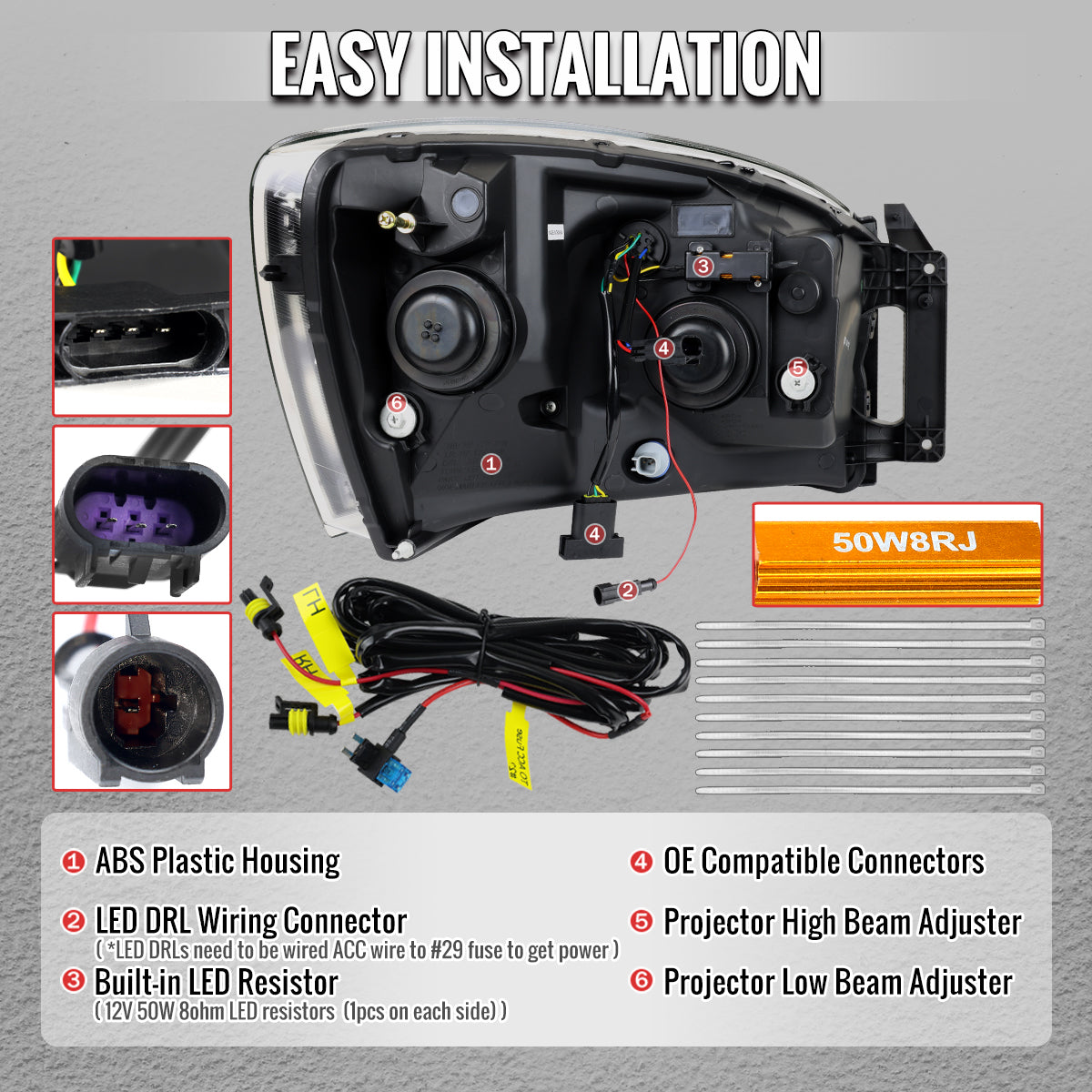 Spec-D Ram 2006-2009 Projector Headlights LED DRL Strip Sequential Signal