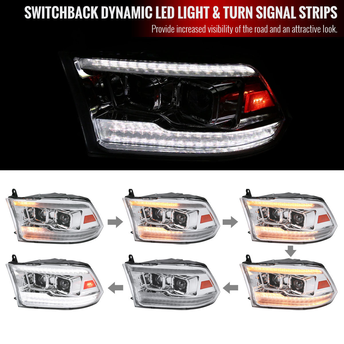 Spec-D 09-18 Dodge Ram 1500 3500 Pro Headlights SEQ LED Chrome