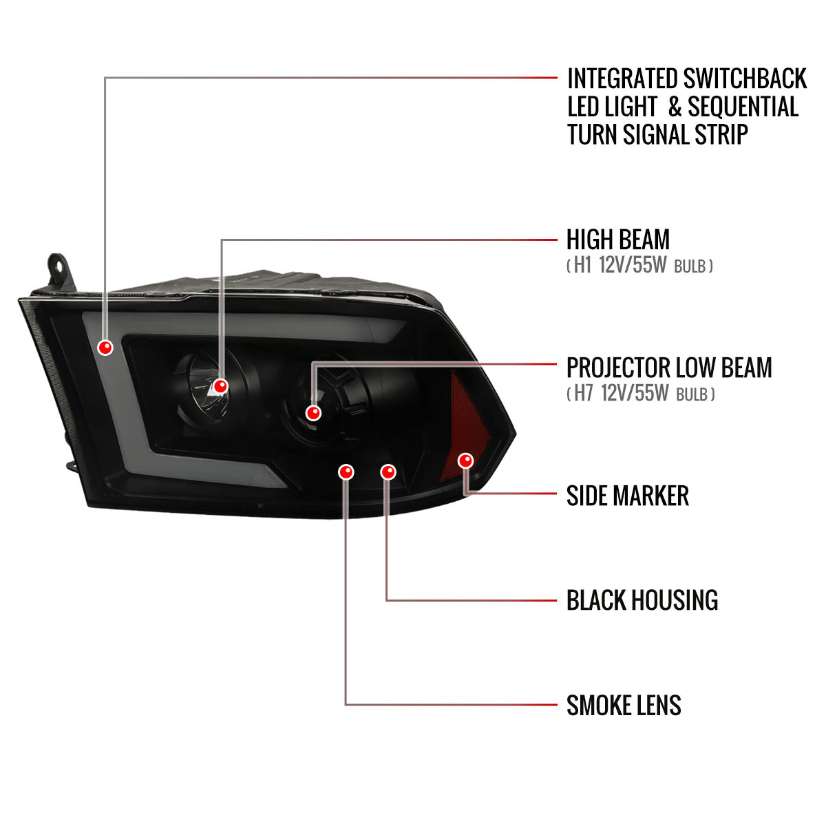 13 Dodge RAM 1500 Classic Spec-D smoked lighting upgrade