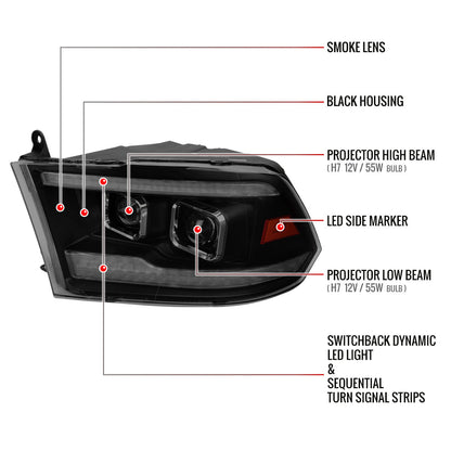 Spec-D Ram Classic Pro 12 black headlights