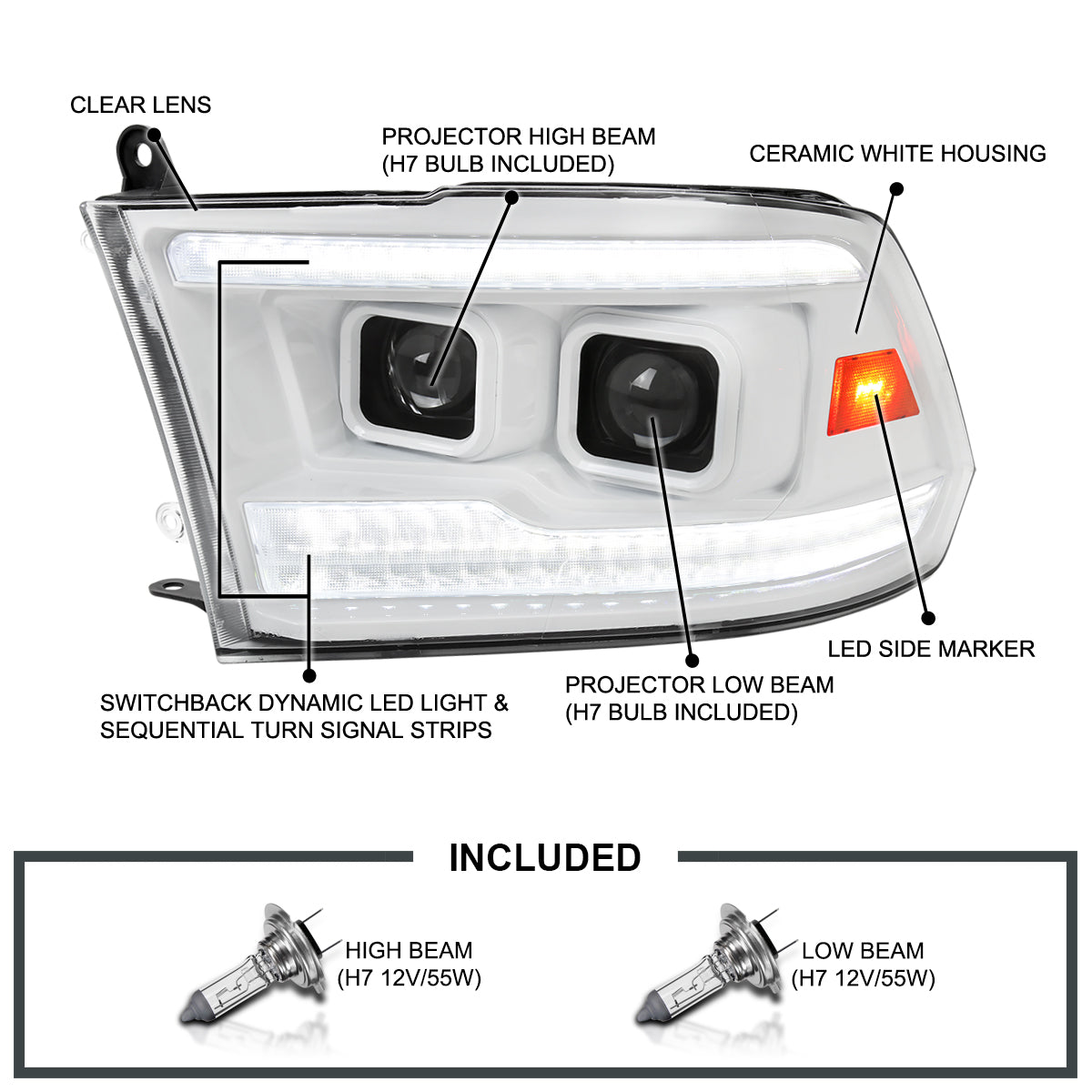 Spec-D 2014 Ram Classic Whit custom headlights