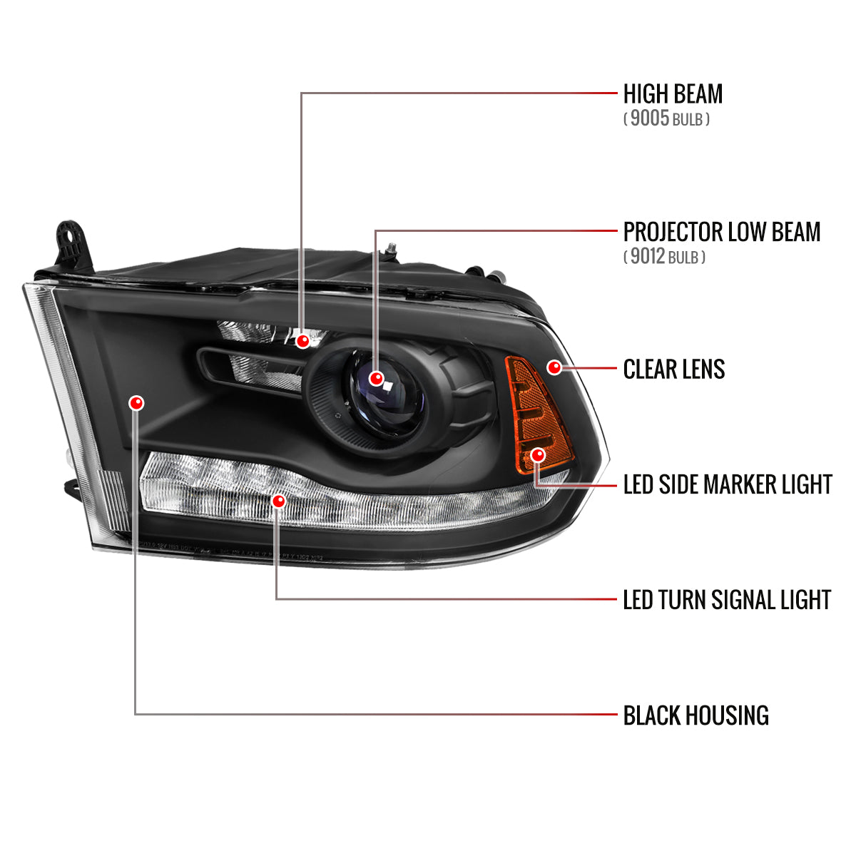 Spec-D RAM 1500 13-2018 black Projector headlights