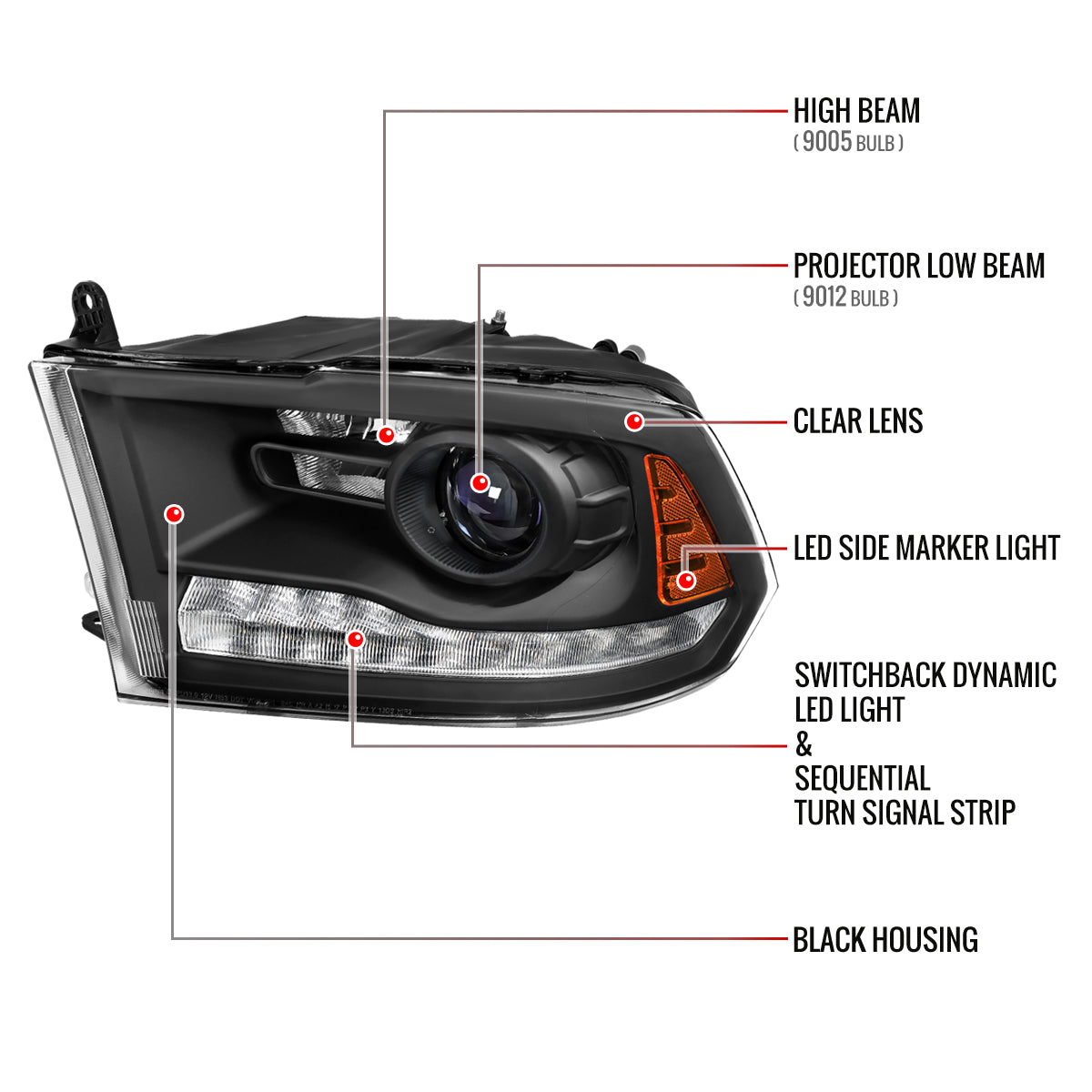Spec-D RAM 2500 15 black headlights