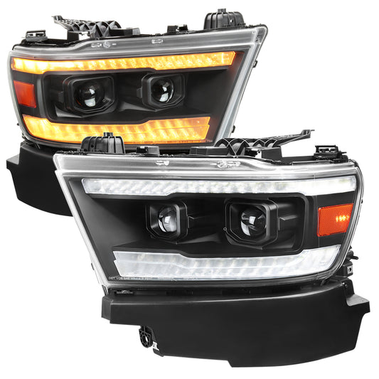 Spec-D 2019-2024 Dodge RAM 1500 Switchback Sequential LED Turn Signal Projector Black Headlights