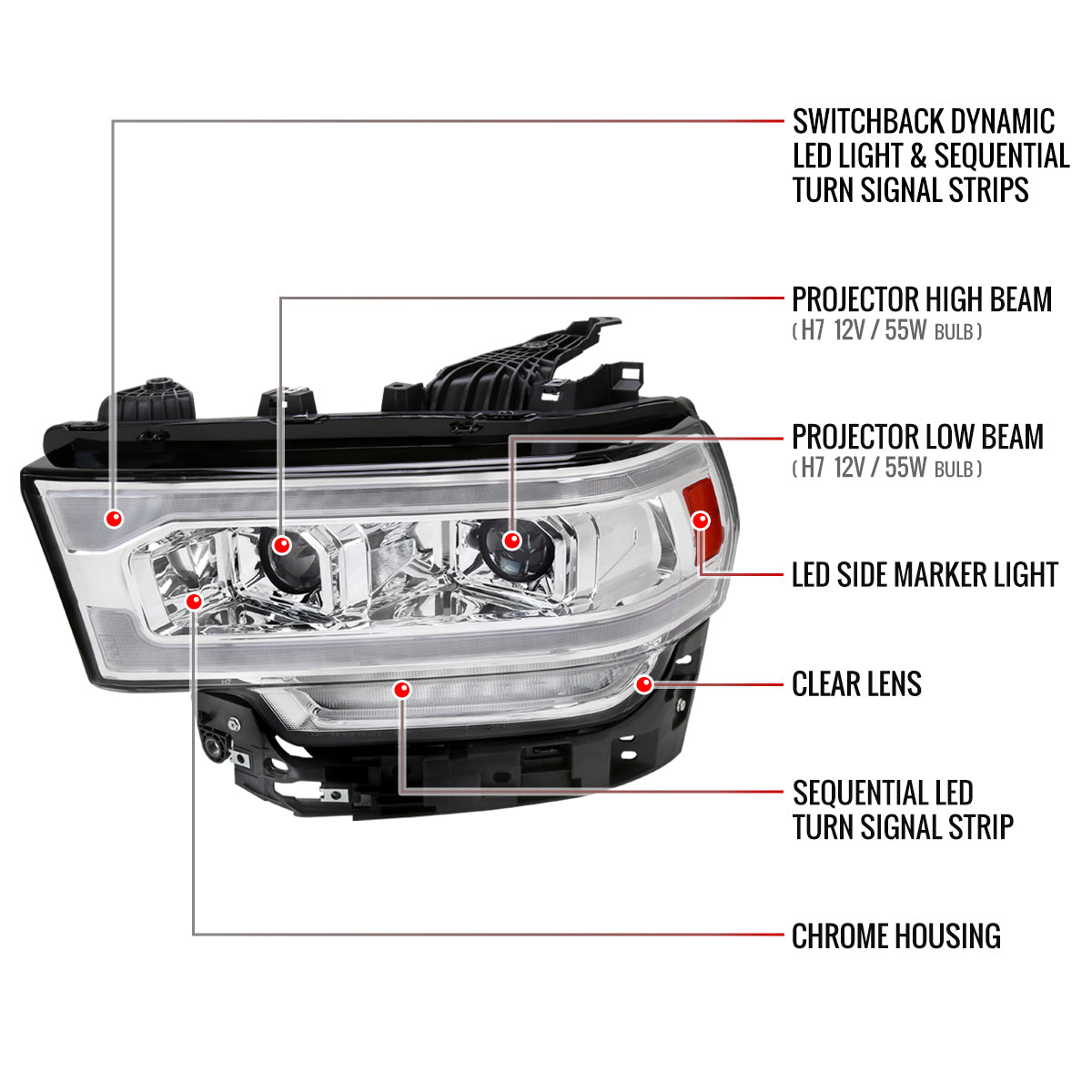 Spec-D Ram 21 chrome headlights