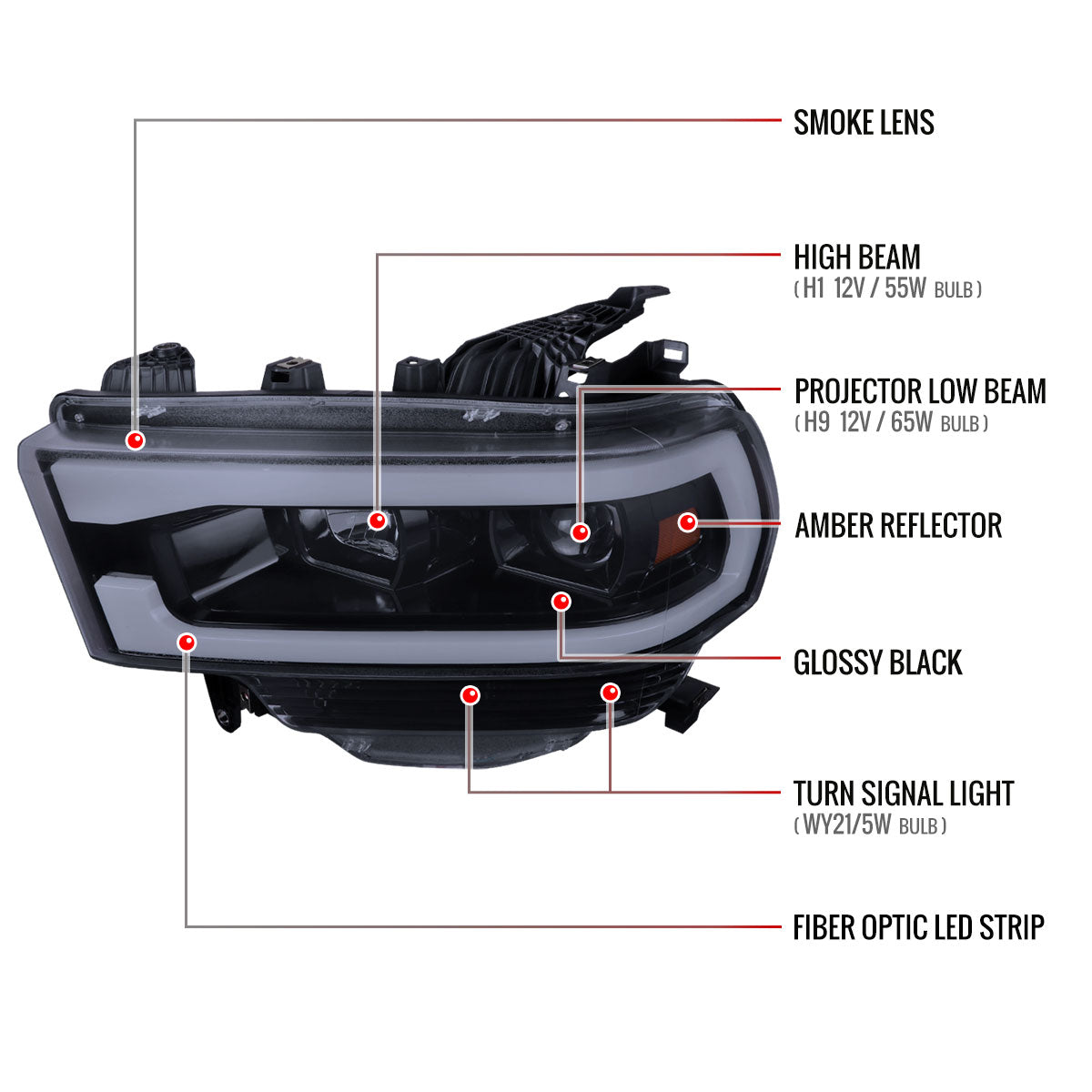 Spec-D RAm 4500 Pro GL Blk 21 smoked headlights