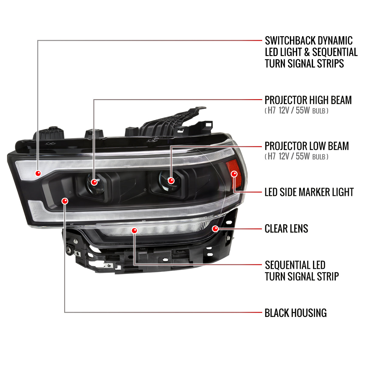 Spec-D Ram Black 21 headlights