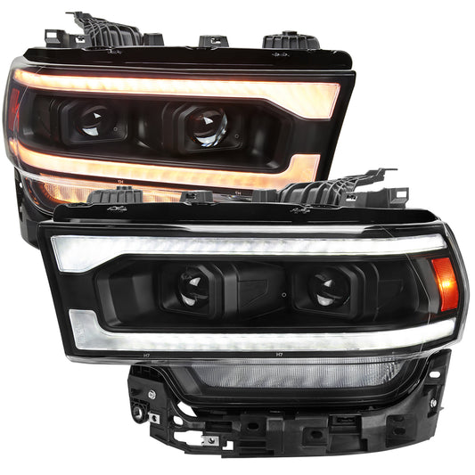 Spec-D 2019-2024 Dodge RAM 2500/3500/4500/5500 Switchback Sequential LED Turn Signal Projector Black Headlights