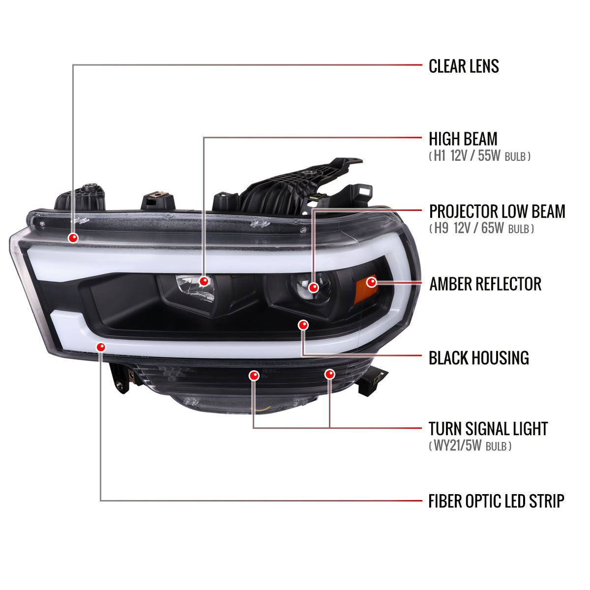Spec-D Ram Projector Black 21 headlights