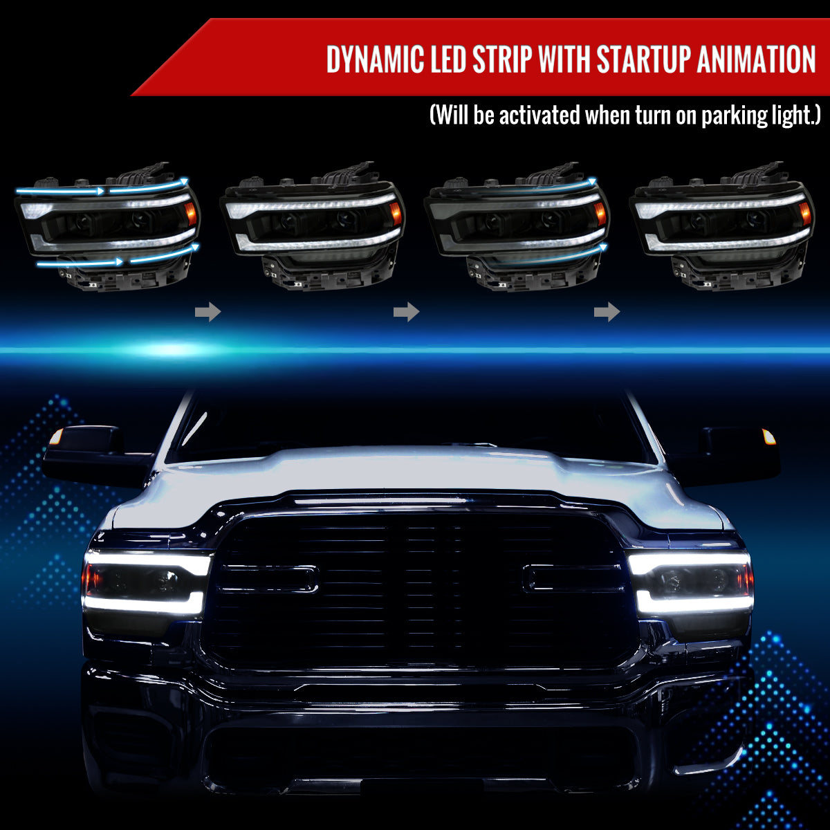 Spec-D 2021 Dodge Ram 2500 Pro Blk smoked sequential headlights