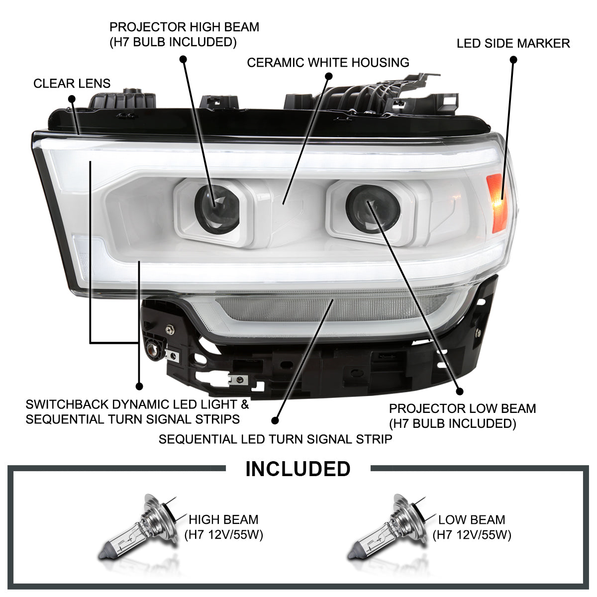 Spec-D 2023 Ram Pro White custom headlights