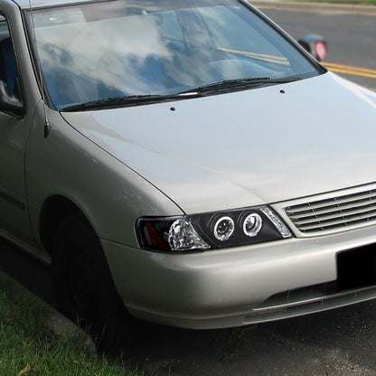 Spec-D 95-99 Nissan 200SX Faros delanteros con proyector Halo, color negro