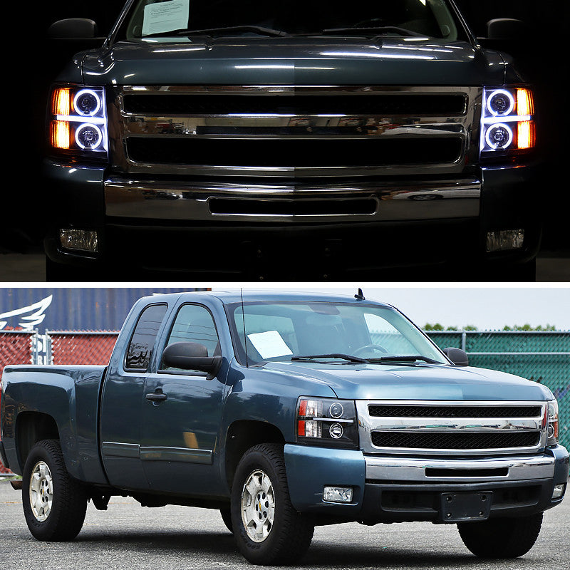 Dual Halo Projector Headlights W/ Led Installed Chevrolet Silverado