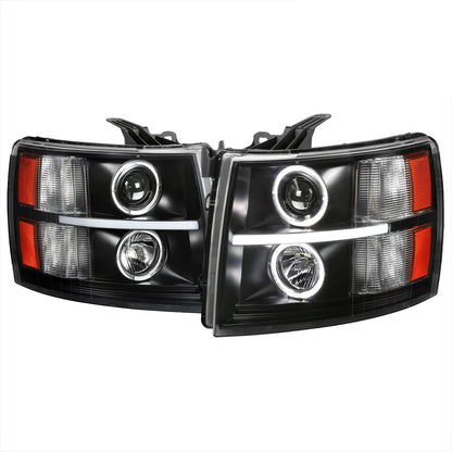 Spec-D 07-13 Chevy Silverado Pro Headlights LED Bar Black