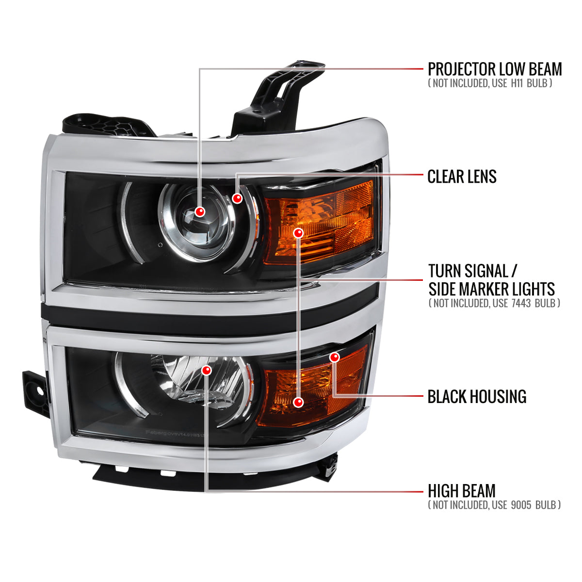 Spec-D SilveradoProjector Black Trim 16 chrome headlights