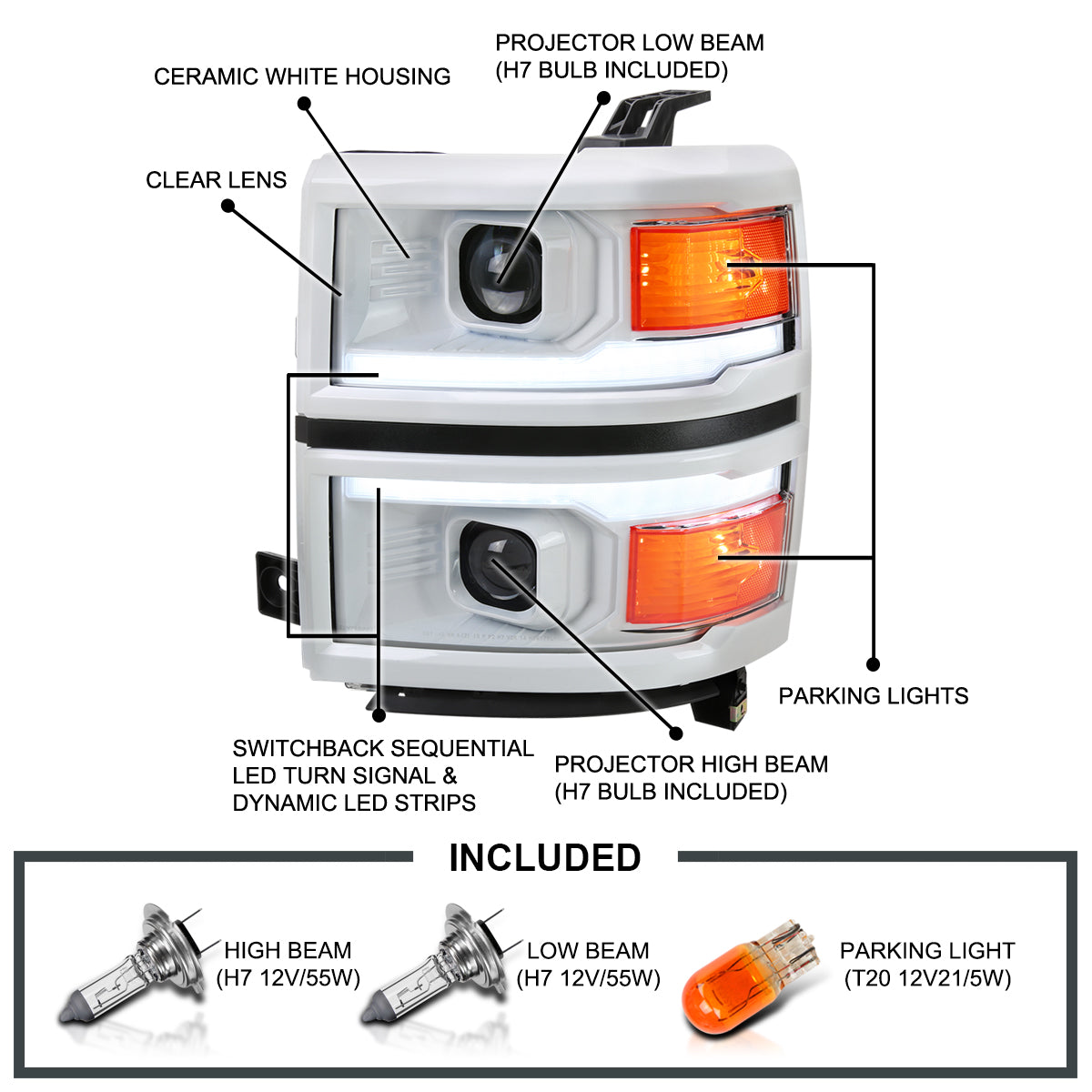 Spec-D 2014 Silverado Pro White Trim black custom headlights