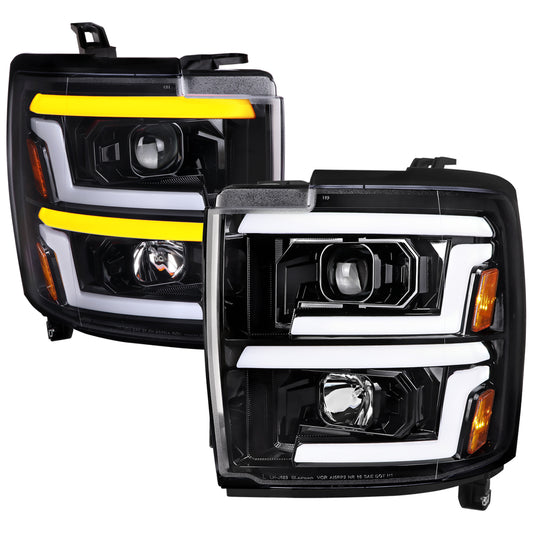 Spec-D 2015-2019 Chevrolet Silverado 2500HD/3500HD Switchback Sequential LED Turn Signal Projector GL Black Headlights