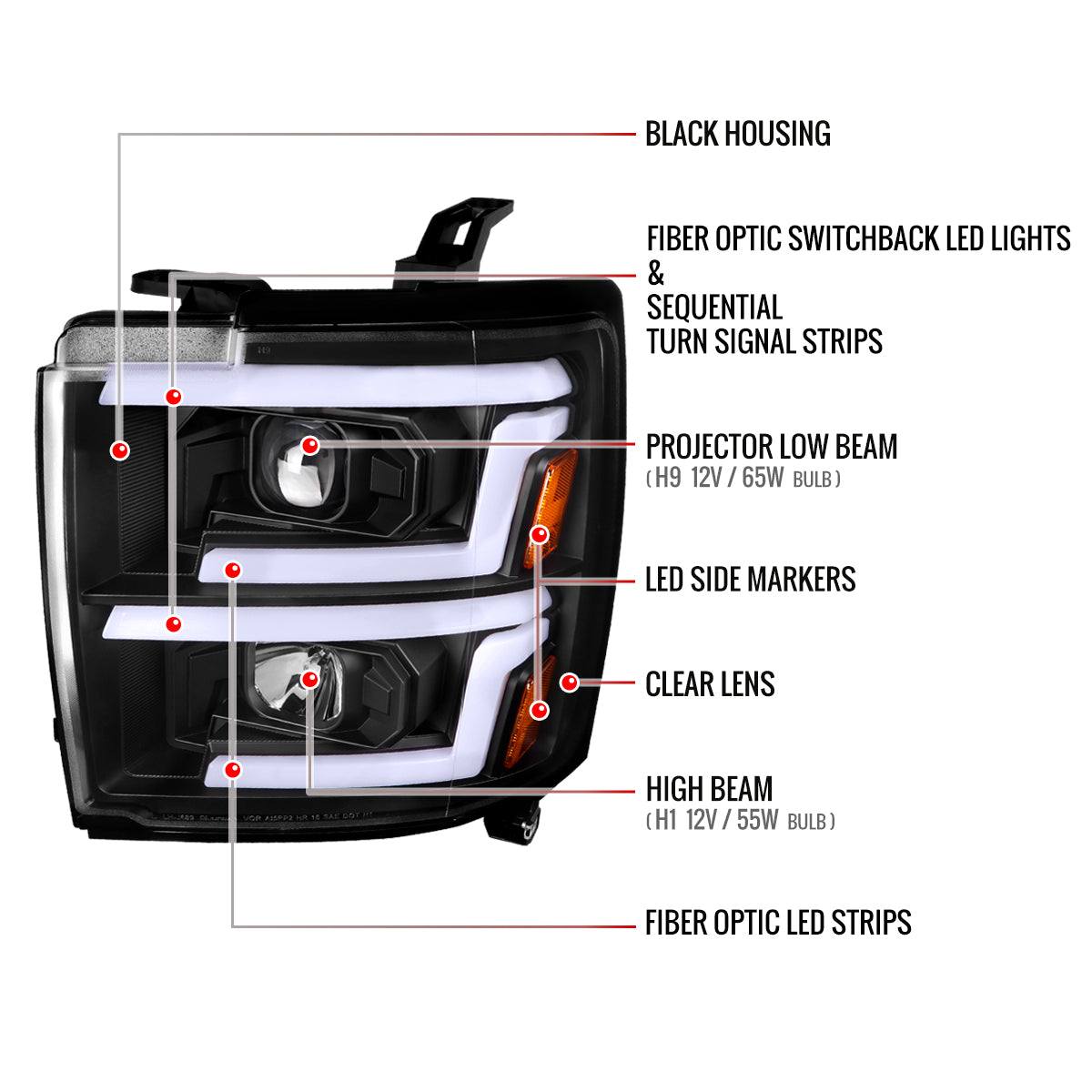 Spec-D Chevy Silverado 2500HD 3500HD 17 black SEQ Headlights