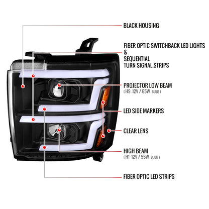 Spec-D Chevy Silverado 2500HD 3500HD 17 black SEQ Headlights