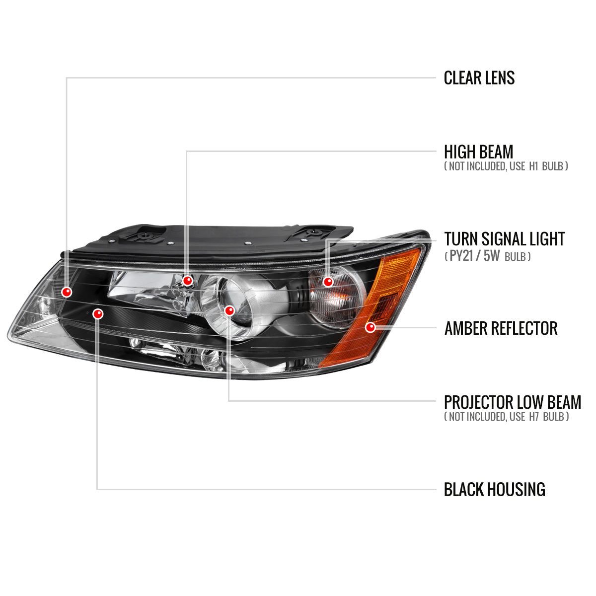 Spec-D 2006-2008 Hyundai Sonata Projector Black Headlights