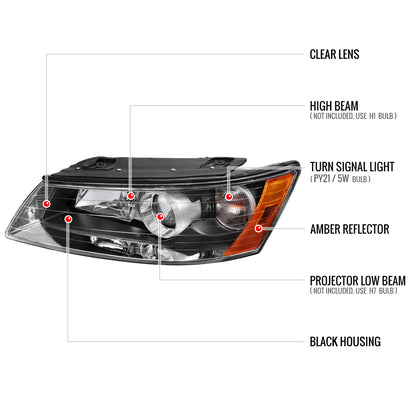 Spec-D 2006-2008 Hyundai Sonata Projector Black Headlights