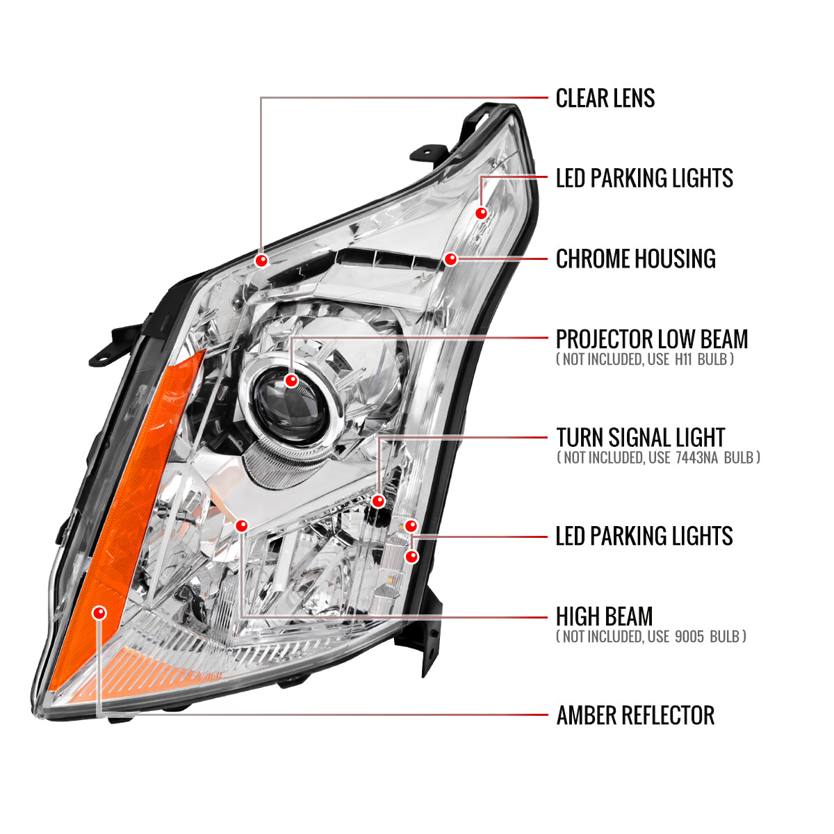 Spec-D Cadillac SRX 10-2016 chrome Projector headlights