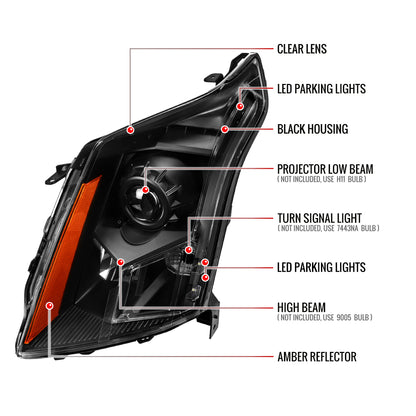 Spec-D 2010-2016 Cadillac SRX Projector Black Headlights