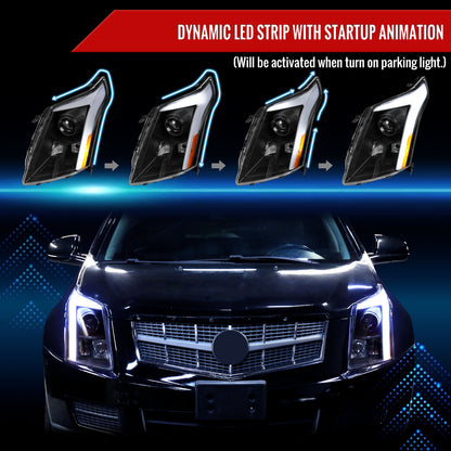 Spec-D 2010-2016 Cadillac SRX Projector w/ Switchback Sequential Turn Signal LED Bar Black Headlights